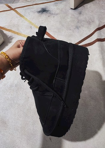 Siyah Kürklü Kadın Dolgu Topuk Bot ugg - Görsel 7