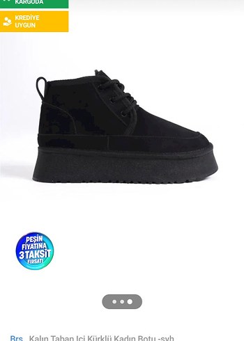Siyah Kürklü Kadın Dolgu Topuk Bot ugg - Görsel 3