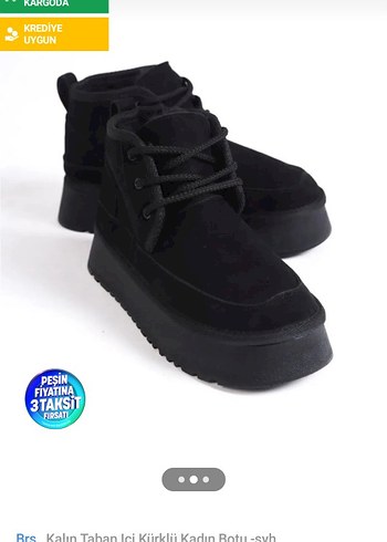 Siyah Kürklü Kadın Dolgu Topuk Bot ugg - Görsel 2