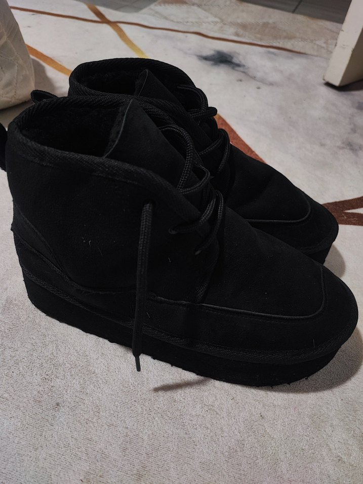 Siyah Kürklü Kadın Dolgu Topuk Bot ugg - Görsel 5