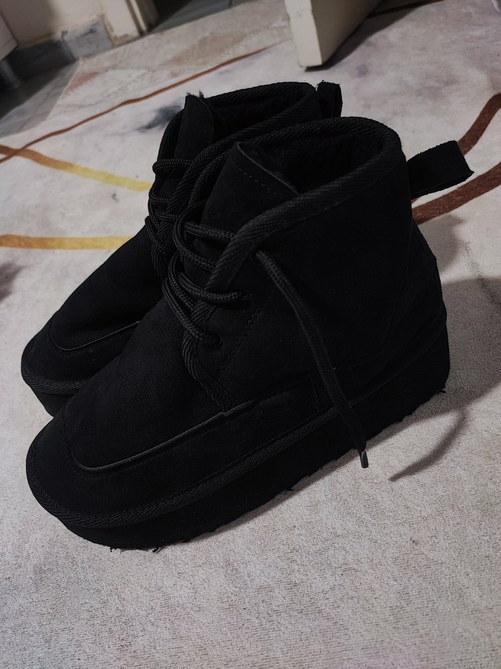 Siyah Kürklü Kadın Dolgu Topuk Bot ugg - Görsel 4