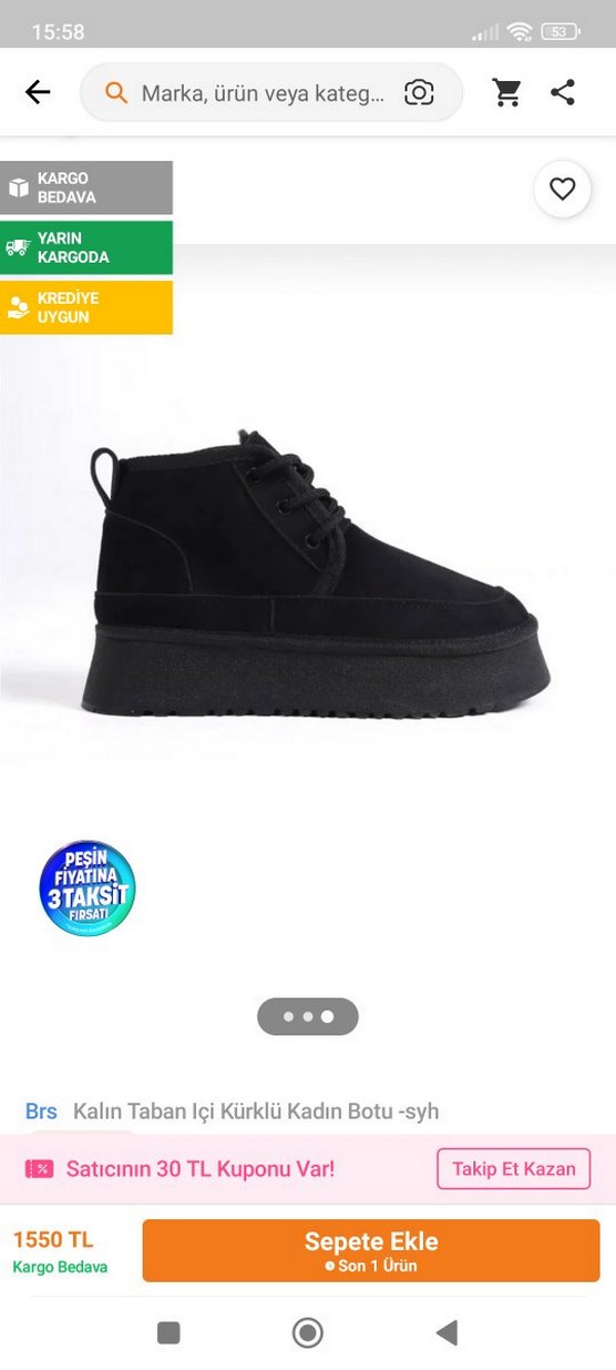 Siyah Kürklü Kadın Dolgu Topuk Bot ugg - Görsel 3