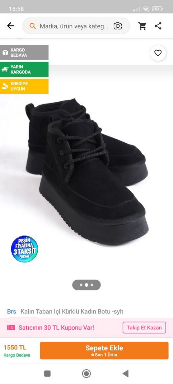 Siyah Kürklü Kadın Dolgu Topuk Bot ugg - Görsel 2