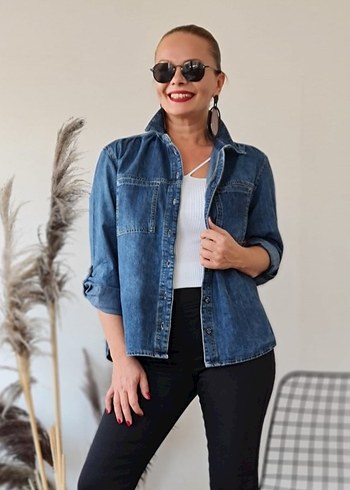 Kadın Gri Mavi Batik Desenli Denim Ceket - Görsel 3