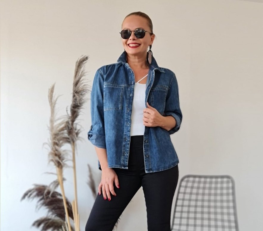 Kadın Gri Mavi Batik Desenli Denim Ceket - Görsel 3