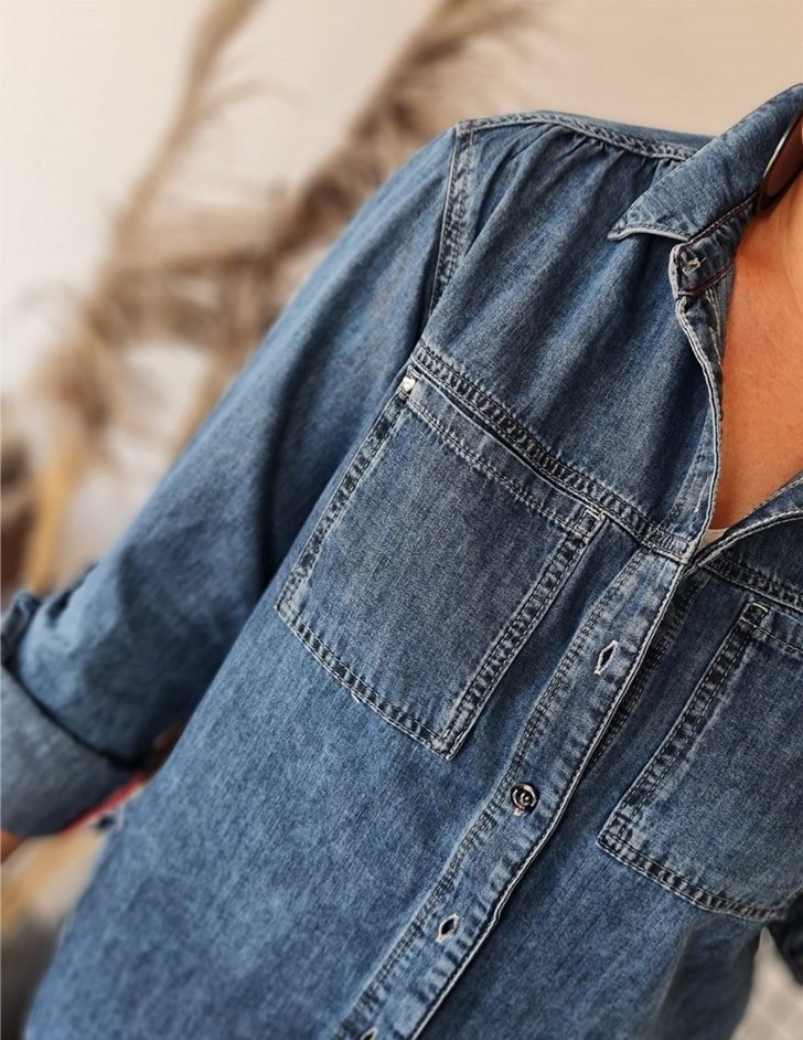 Kadın Gri Mavi Batik Desenli Denim Ceket - Görsel 4