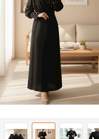 Siyah Drapeli Uzun Kadın Elbise - Görsel 2