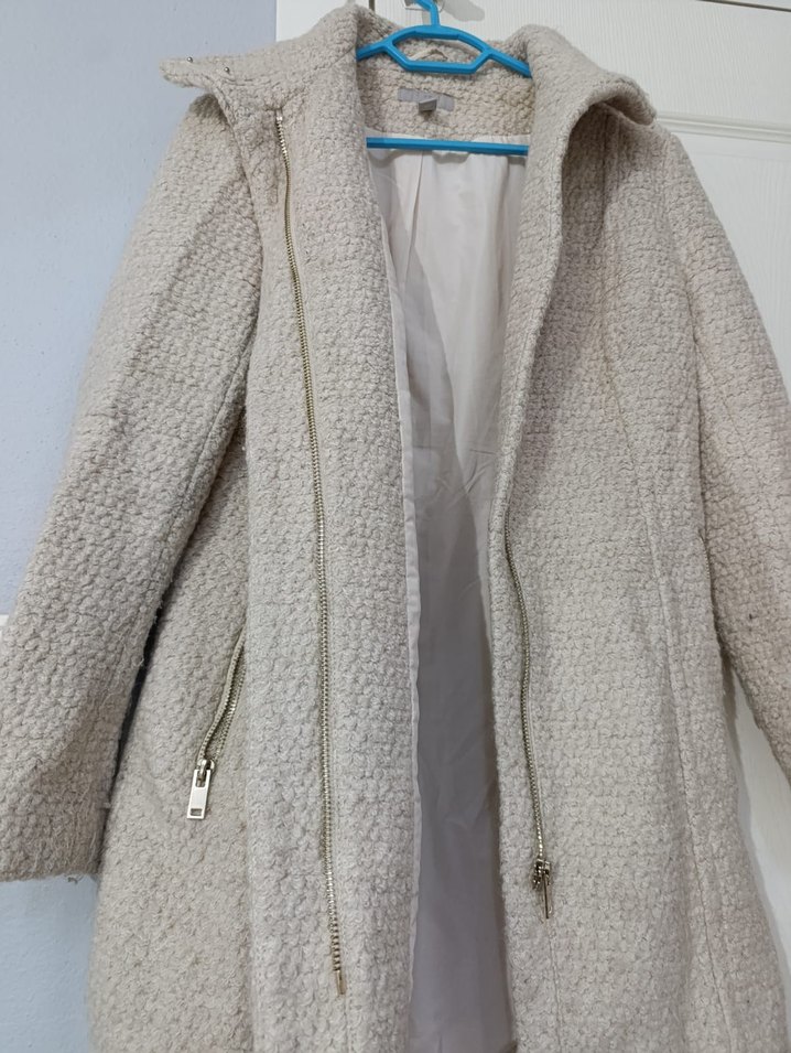 Bej Midi Yünlü Kadın Kaban - Görsel 5