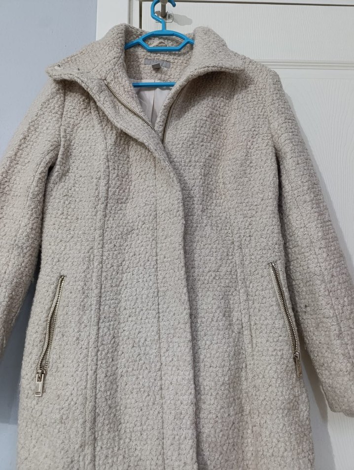 Bej Midi Yünlü Kadın Kaban - Görsel 3