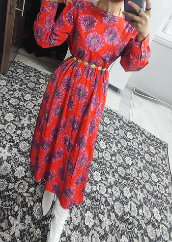 Kırmızı Uzun Bohem Elbise - Görsel 4