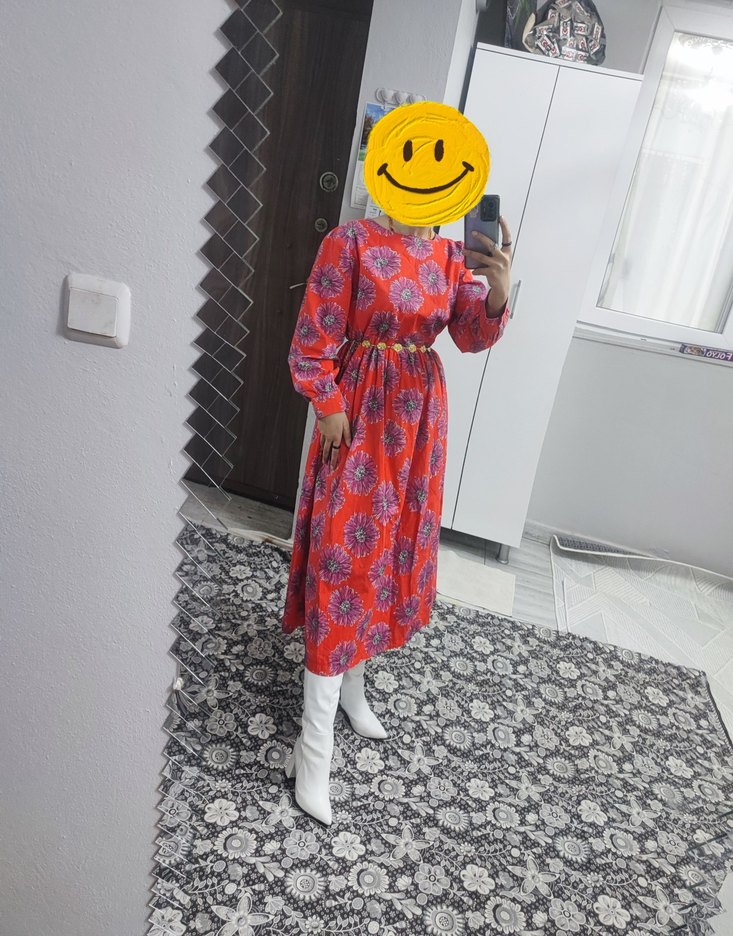 Kırmızı Uzun Bohem Elbise - Görsel 3