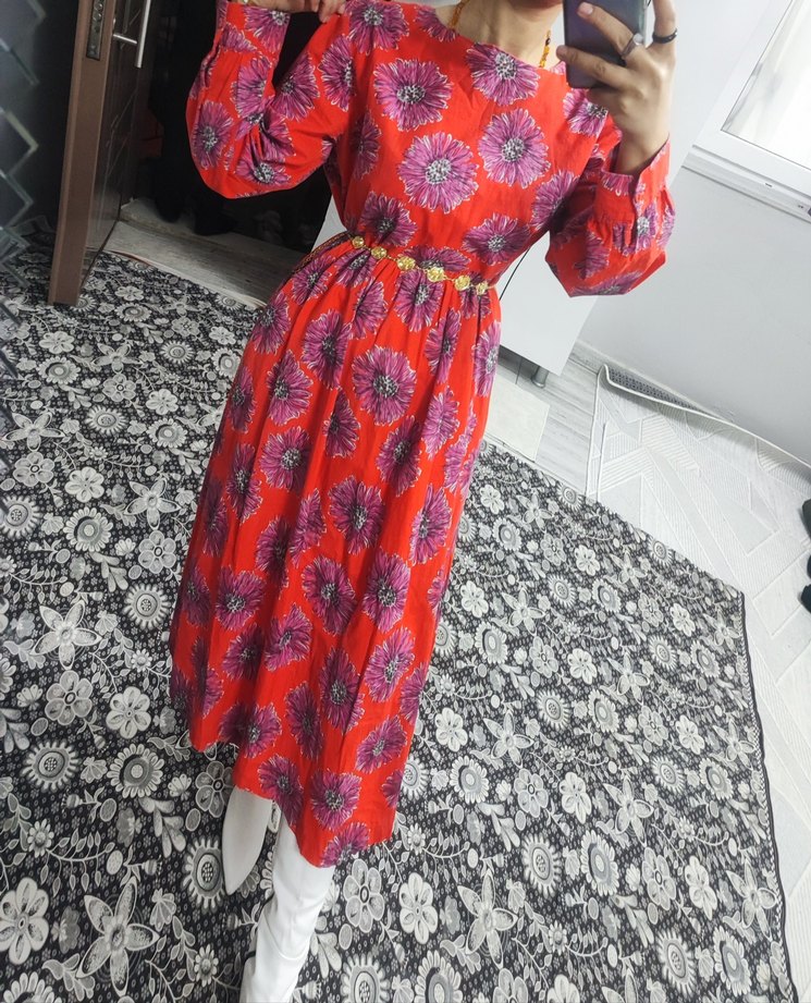 Kırmızı Uzun Bohem Elbise - Görsel 4