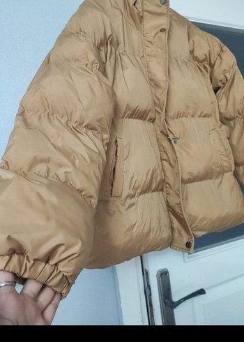 Bej Düğmeli Kadın Kışlık Mont - Görsel 2