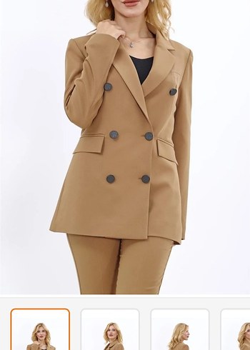Kadın Bej Düğmeli Midi Blazer Ceket