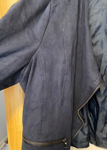 Kadın Lacivert Süet Fermuarlı Blazer Ceket - Görsel 3