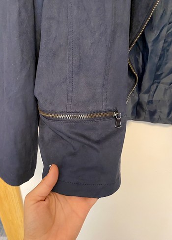 Kadın Lacivert Süet Fermuarlı Blazer Ceket - Görsel 2