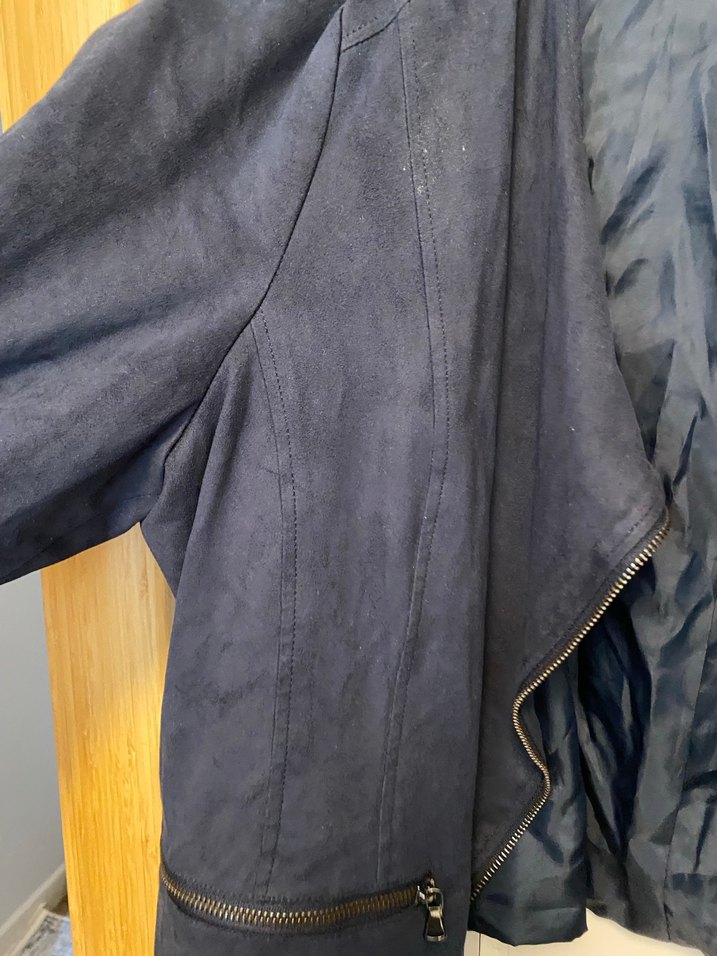 Kadın Lacivert Süet Fermuarlı Blazer Ceket - Görsel 3