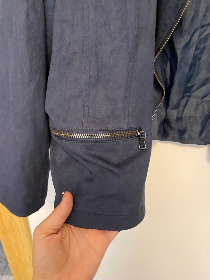 Kadın Lacivert Süet Fermuarlı Blazer Ceket - Görsel 2