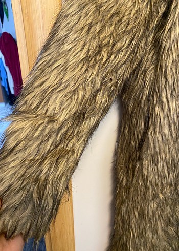 Kahverengi Uzun Suni Kürk Kadın Kaban - Görsel 2