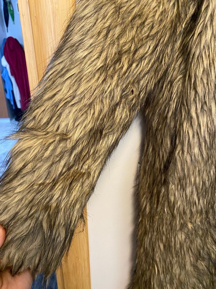 Kahverengi Uzun Suni Kürk Kadın Kaban - Görsel 2