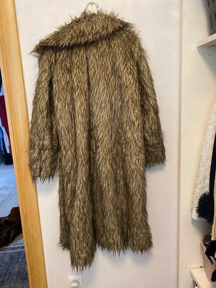 Kahverengi Uzun Suni Kürk Kadın Kaban - Görsel 4