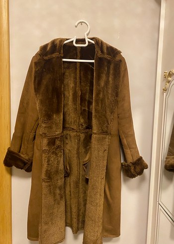 Kahverengi Kadın Süet Kürklü Midi Kaban - Görsel 6