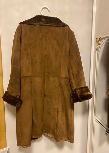 Kahverengi Kadın Süet Kürklü Midi Kaban - Görsel 5