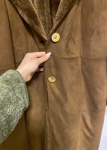 Kahverengi Kadın Süet Kürklü Midi Kaban - Görsel 7