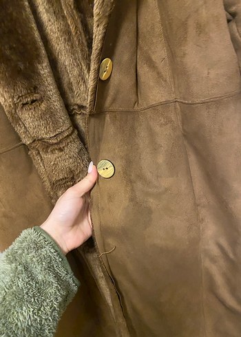 Kahverengi Kadın Süet Kürklü Midi Kaban - Görsel 8