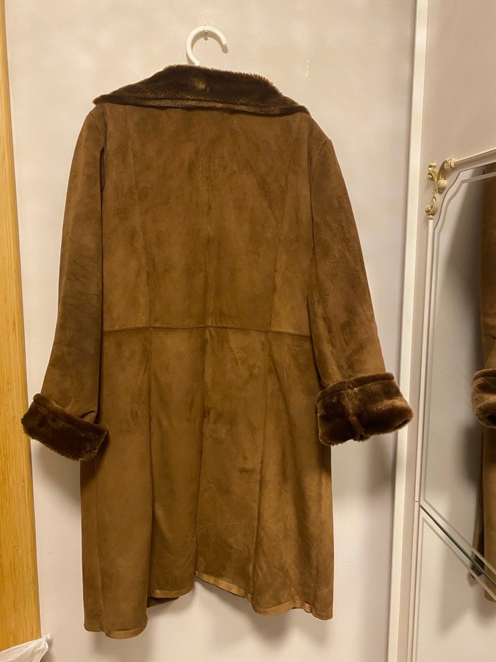 Kahverengi Kadın Süet Kürklü Midi Kaban - Görsel 5