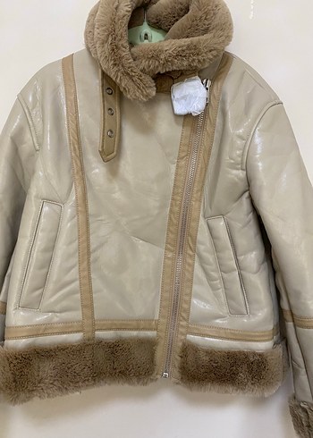 Bej Kürklü Deri Kadın Ceket - Görsel 2