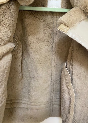 Bej Kürklü Deri Kadın Ceket - Görsel 3