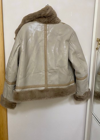 Bej Kürklü Deri Kadın Ceket - Görsel 5