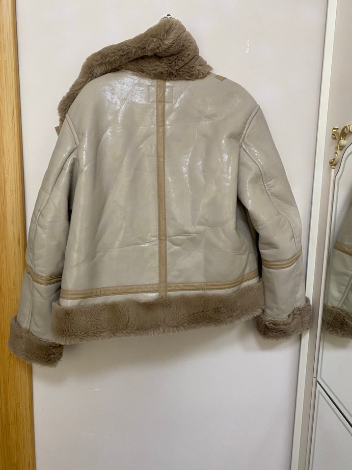 Bej Kürklü Deri Kadın Ceket - Görsel 5