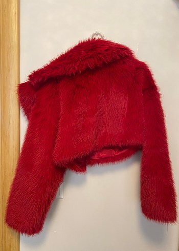 Koyu Kırmızı Kürk Detaylı Midi Kadın Ceket - Görsel 4