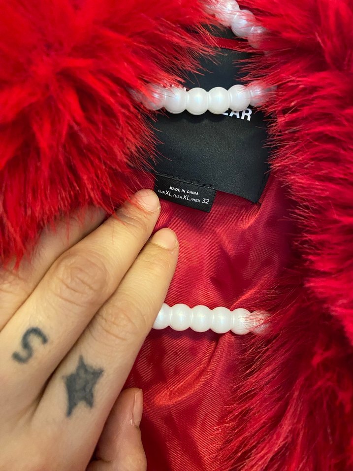 Koyu Kırmızı Kürk Detaylı Midi Kadın Ceket - Görsel 3