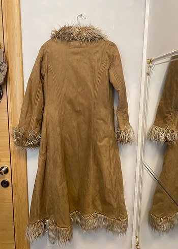 Kahverengi Süet Uzun Kadın Kaban - Görsel 6