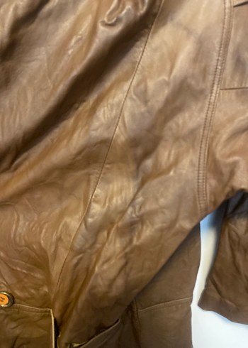 Düğmeli Kahverengi Deri Kadın Ceket - Görsel 3