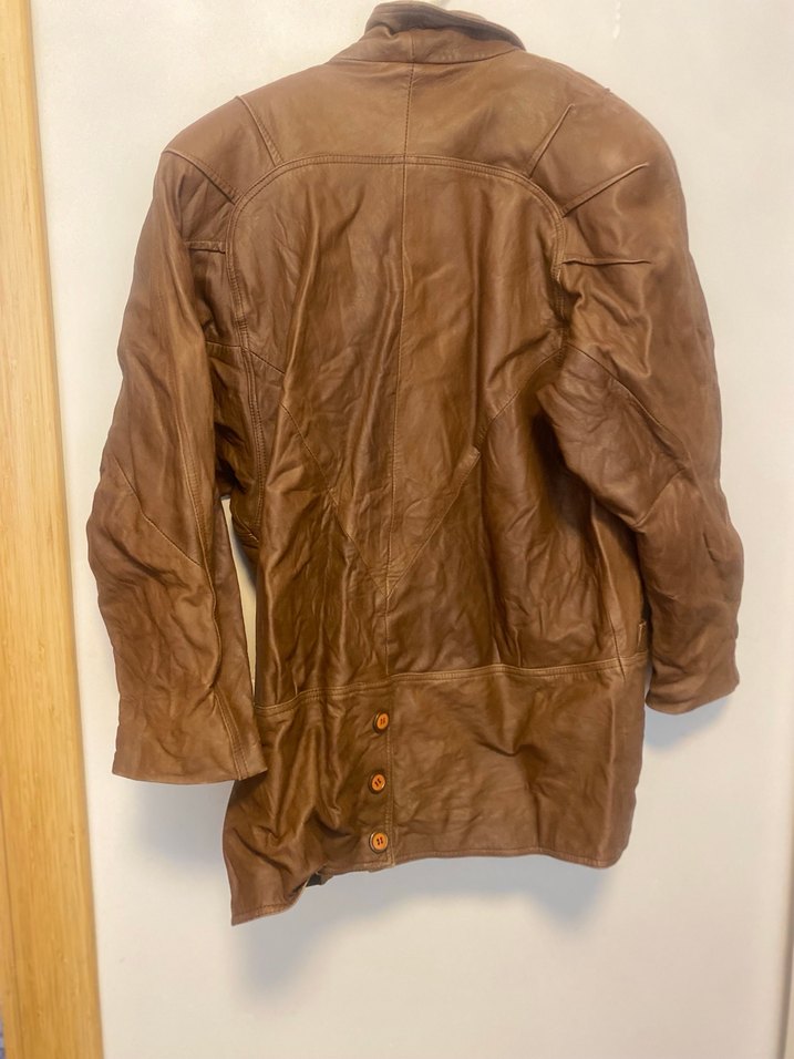 Düğmeli Kahverengi Deri Kadın Ceket - Görsel 5