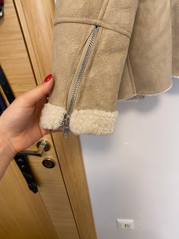 Bej Süet Kürklü Kadın Ceket - Görsel 5