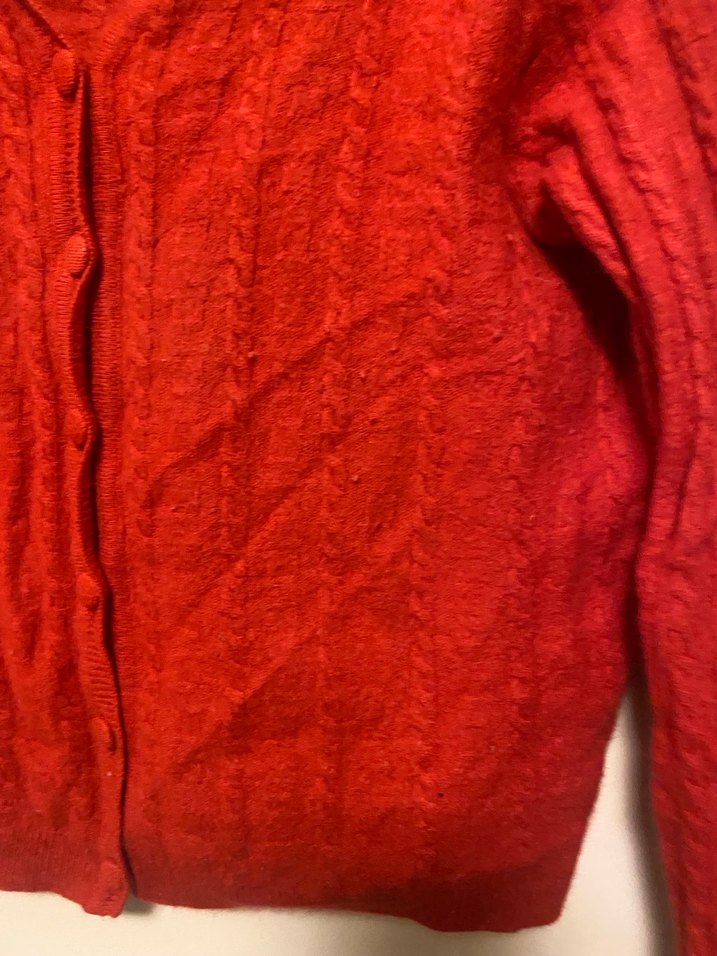 Kırmızı V Yakalı Örgü Kadın Hırka - Görsel 4