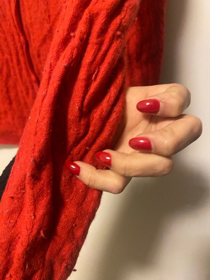 Kırmızı V Yakalı Örgü Kadın Hırka - Görsel 3