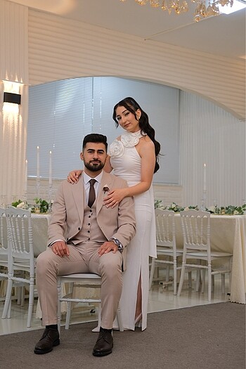 Beyaz nişan elbisesi - Görsel 8