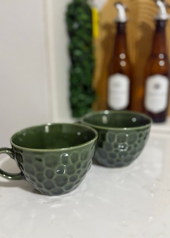Yeşil Kabartmalı Seramik Fincan Seti - Görsel 2