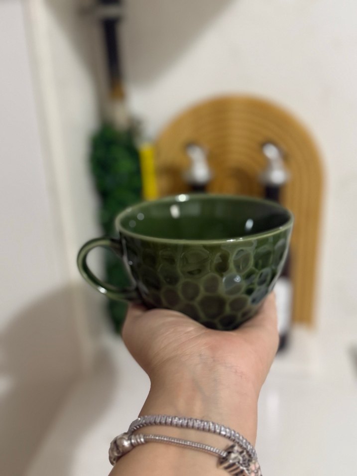 Yeşil Kabartmalı Seramik Fincan Seti - Görsel 4