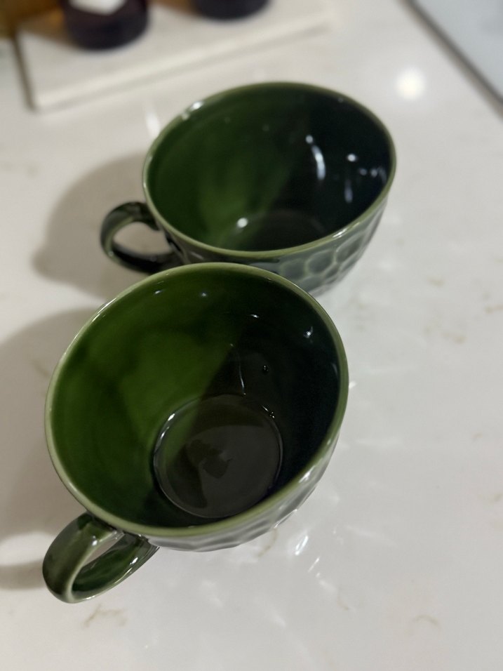 Yeşil Kabartmalı Seramik Fincan Seti - Görsel 3