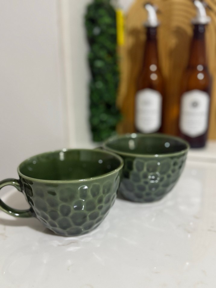 Yeşil Kabartmalı Seramik Fincan Seti - Görsel 2