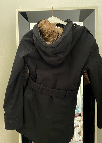 Kemerli Siyah Kadın Midi Ceket - Görsel 3