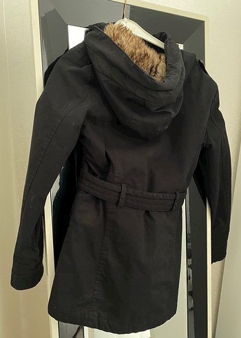 Kemerli Siyah Kadın Midi Ceket - Görsel 4