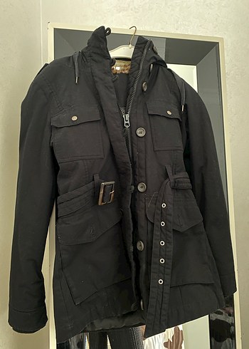 Kemerli Siyah Kadın Midi Ceket - Görsel 2